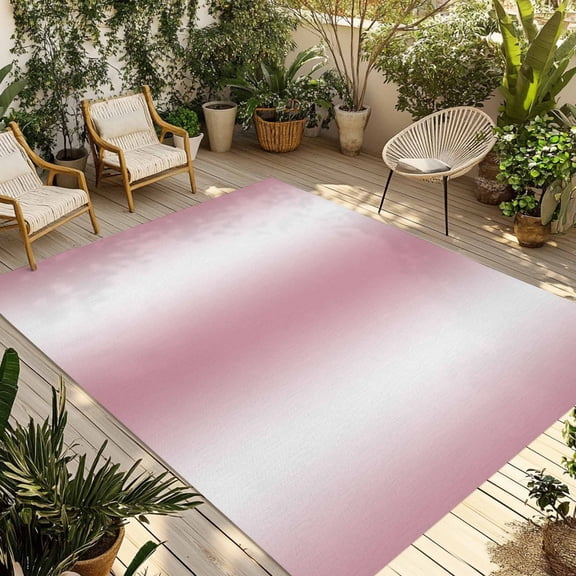 Fsddascl Pink White Ombre Outdoor Rug for Patio/Deck/Porch, Non-Slip Large Area Rug 4 x 6 Ft, Romantic Minimalist Modern Art Indoor Outdoor Rugs Washable Area Rugs, Reversible Camping Rug Carpet