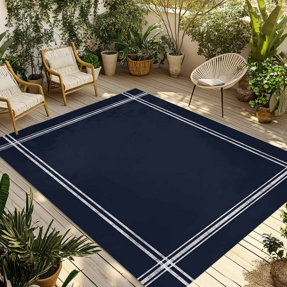 Fsddascl Pure Dark Blue Outdoor Rug for Patio/Deck/Porch, Non-Slip Large Area Rug 5 x 8 Ft, Simple Solid Color Indoor Outdoor Rugs Washable Area Rugs, Reversible Camping Rug Carpet Runner