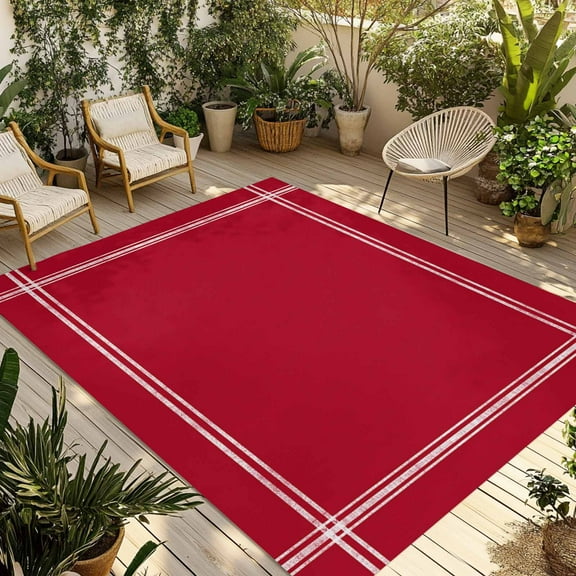 Fsddascl Pure Red Outdoor Rug for Patio/Deck/Porch, Non-Slip Large Area Rug 5 x 8 Ft, Simple Solid Color Indoor Outdoor Rugs Washable Area Rugs, Reversible Camping Rug Carpet Runner
