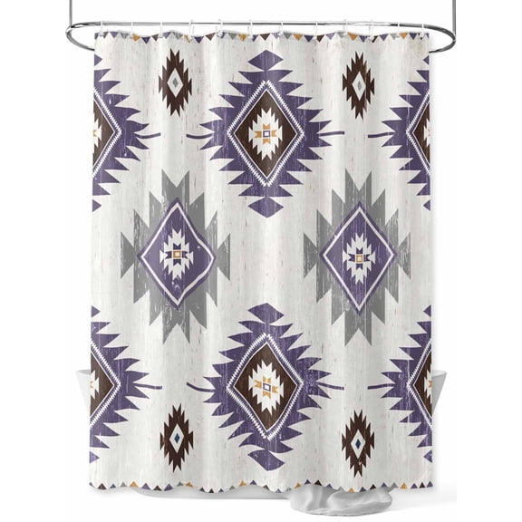 Fsddascl Purple Aztec Shower Curtain Set - Extra Long 72" x 96" Washable Bathtub Curtain with 12 Hooks, Southwest Boho Abstract Gray Geometric Waterproof Fabric Stall Shower Curtains for Bathroom