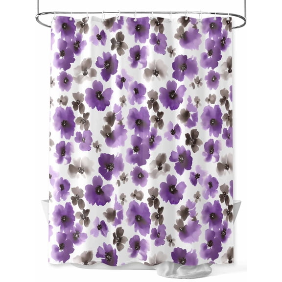 Fsddascl Purple Black Flower Shower Curtain Set - 48" x 72" Washable Bathtub Curtain with 12 Hooks, Cherry Blossoms Watercolor Floral Waterproof Fabric Stall Shower Curtains for Bathroom/Bathtub