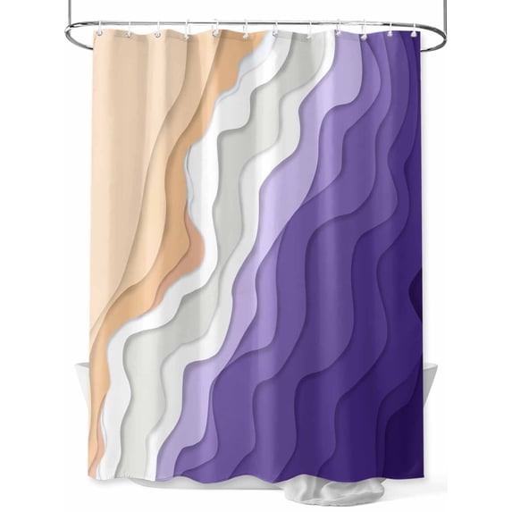 Fsddascl Purple Coastal Beach Shower Curtain Set - 60" x 72" Washable Bathtub Curtain with 12 Hooks, Modern Gradient Abstract Sea Waves Waterproof Fabric Stall Shower Curtains for Bathroom/Bathtub