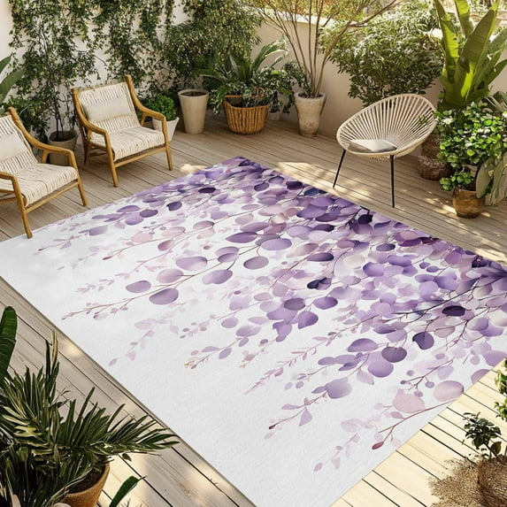 Fsddascl Purple Eucalyptus Outdoor Rug for Patio/Deck/Porch, Non-Slip Large Area Rug 4 x 6 Ft, Spring Botanical Plant Aesthetic Indoor Outdoor Rugs Washable Area Rugs, Reversible Camping Rug Carpet