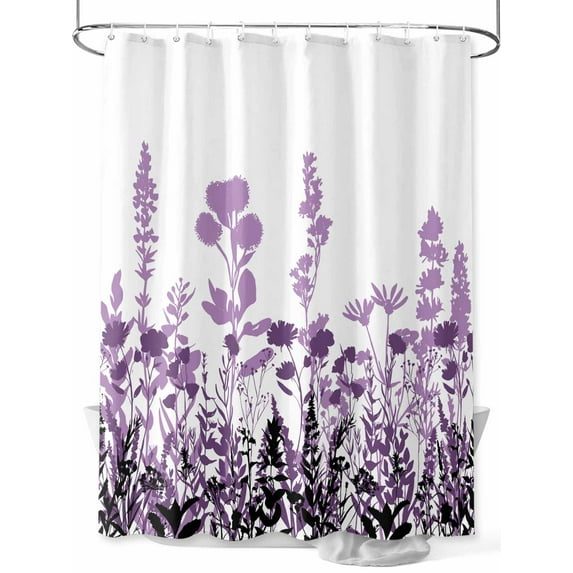 Fsddascl Purple Flowers Shower Curtain Set - 66" x 72" Washable Bathtub Curtain with 12 Hooks, Spring Farmhouse Botanical Floral Herbs Waterproof Fabric Stall Shower Curtains for Bathroom/Bathtub