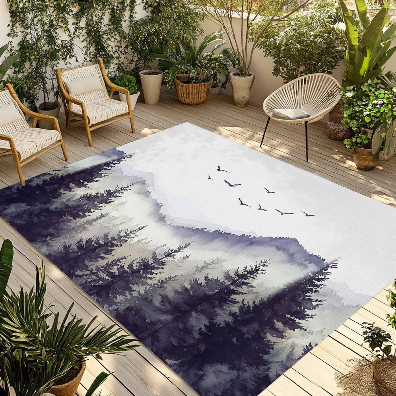 Fsddascl Purple Foggy Forest Outdoor Rug for Patio/Deck/Porch, Non-Slip ...