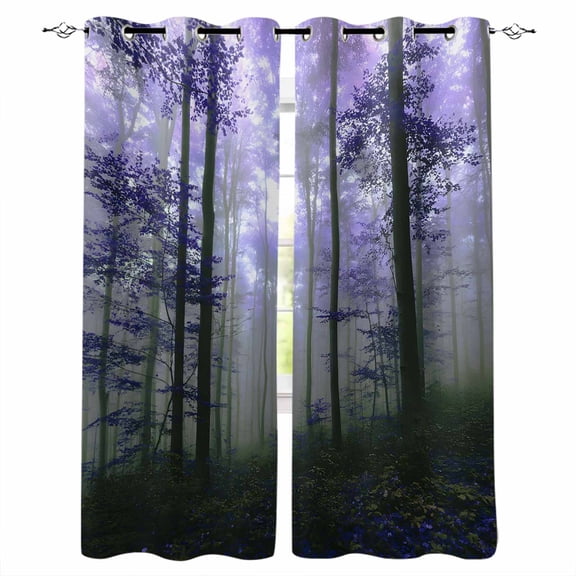 Fsddascl Purple Forest Blackout Curtains for Bedroom/Living Room, Thermal Insulated Kitchen Curtains, Vintage Foggy Woods Tree Grommet Darkening Window Treatment Drapes 52"x84"x2