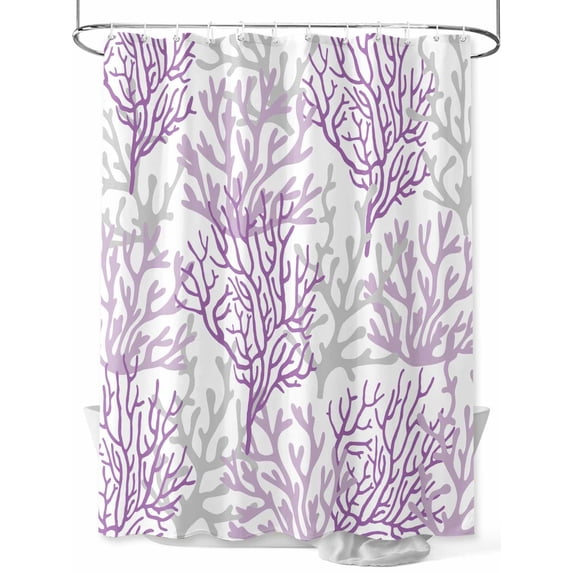 Fsddascl Purple Gray Coral Coastal Shower Curtain Set - 48" x 72" Washable Bathtub Curtain with 12 Hooks, Summer Beach Seaside Nautical Waterproof Fabric Stall Shower Curtains for Bathroom/Bathtub