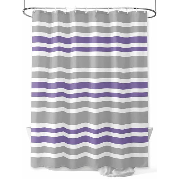 Fsddascl Purple Grey Striped Shower Curtain Set - Standard 72" x 72" Washable Bathtub Curtain with 12 Hooks, Horizontal Lines Simple Minimalist Waterproof Fabric Stall Shower Curtains for Bathroom