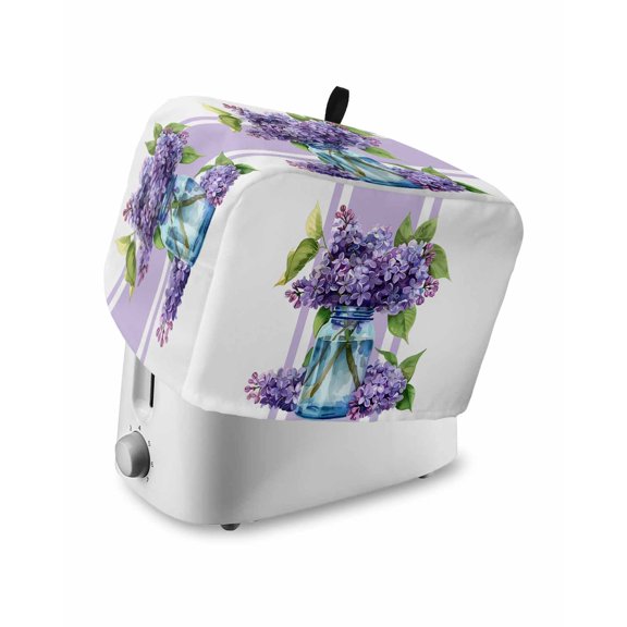 Fsddascl Purple Hydrangeas Small Toaster Cover 2 Slice, Kitchen Appliance Covers, Farmhouse Purple Stripe Linen Toaster Oven Cover with Loop, Bread Machine Cover Polyester Dust Cover Protection