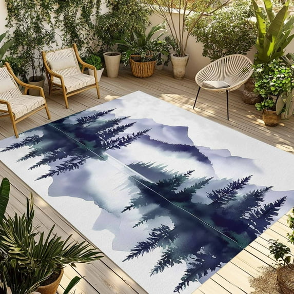 Fsddascl Purple Ombre Forest Outdoor Rug for Patio/Deck/Porch, Non-Slip Large Area Rug 5 x 8 Ft, Modern Landscape Abstract Art Indoor Outdoor Rugs Washable Area Rugs, Reversible Camping Rug Carpet