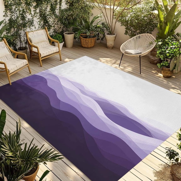 Fsddascl Purple Ombre Outdoor Rug for Patio/Deck/Porch, Non-Slip Large Area Rug 6 x 9 Ft, Summer Minimalist Ocean Waves Indoor Outdoor Rugs Washable Area Rugs, Reversible Camping Rug Carpet Runner