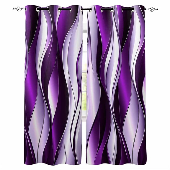 Fsddascl Purple Striped Ombre Blackout Curtains for Bedroom/Living Room, Thermal Insulated Kitchen Curtains, Modern Purple Moire Geometric Grommet Darkening Window Treatment Drapes 27.5"x39"x2