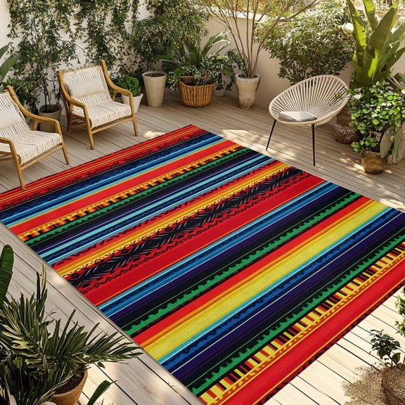 Fsddascl Rainbow Striped Outdoor Rug for Patio/Deck/Porch, Non-Slip Large Area Rug 5 x 8 Ft, Modern Colorful Boho Ethnic Chic Lines Indoor Outdoor Rugs Washable Area Rugs, Camping Rug Carpet