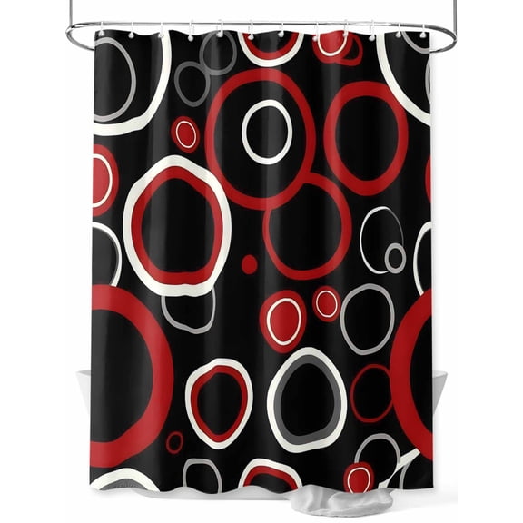 Fsddascl Red Black Shower Curtain Set - Small 36" x 72" Washable Bathtub Curtain with 12 Hooks, Abstract Modern Geometric White Grey Circle Waterproof Fabric Stall Shower Curtains for Bathroom