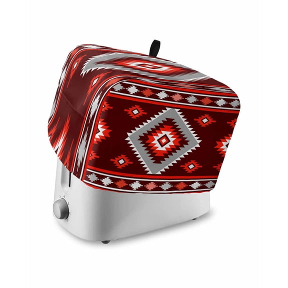 Fsddascl Red Boho Toaster Cover 4 Slice, Large Kitchen Appliance Covers, Neutral Tribal Ethnic Abstract Geometric Motifs Toaster Oven Cover with Loop, Bread Machine Cover Dust Cover Protection