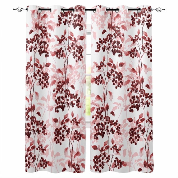 Fsddascl Red Botanical Blackout Curtains for Bedroom/Living Room, Thermal Insulated Kitchen Curtains, Vintage Nature Flower Floral Grommet Darkening Window Treatment Drapes 52"x45"x2