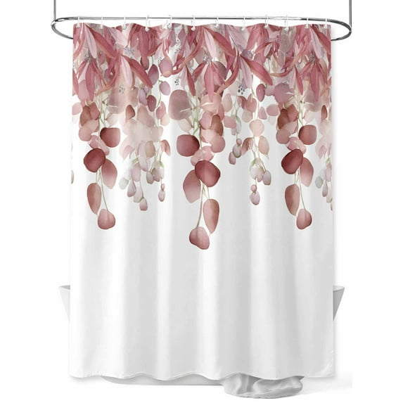 Fsddascl Red Brown Botanical Shower Curtain Set - Long 72" x 84" Bathtub Curtain with 12 Hooks, Watercolor Spring Eucalyptus Leaves Waterproof Fabric Stall Shower Curtains for Bathroom/Bathtub