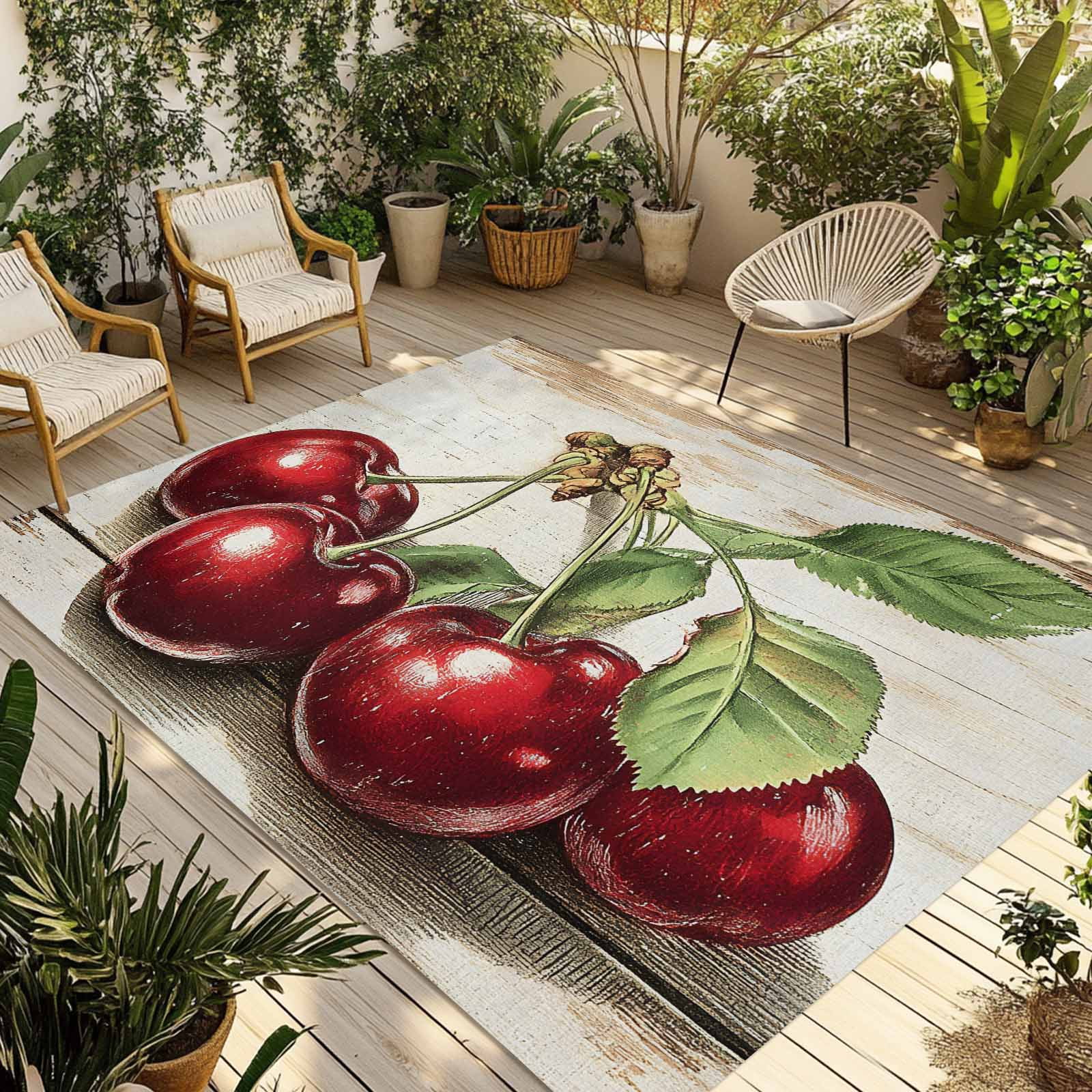 Fsddascl Red Cherry Outdoor Rug for Patio/Deck/Porch, Non-Slip Large ...