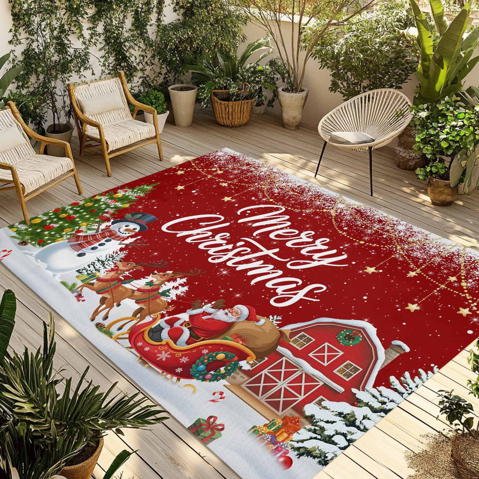 Fsddascl Red Christmas Outdoor Rug for Patio/Deck/Porch, Non-Slip Large ...