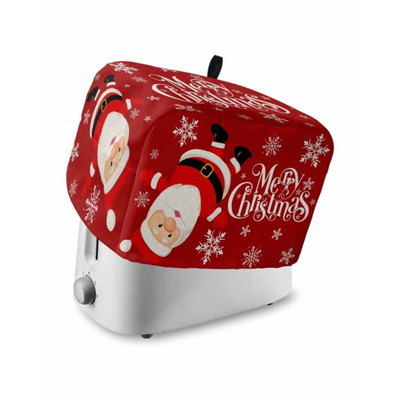 Fsddascl Red Christmas Santa Toaster Cover 2 Slice, Small Kitchen Appliance Covers, Xmas Snowflake Winter Toaster Oven Cover with Loop, Bread Machine Cover Polyester Dust Cover Protection