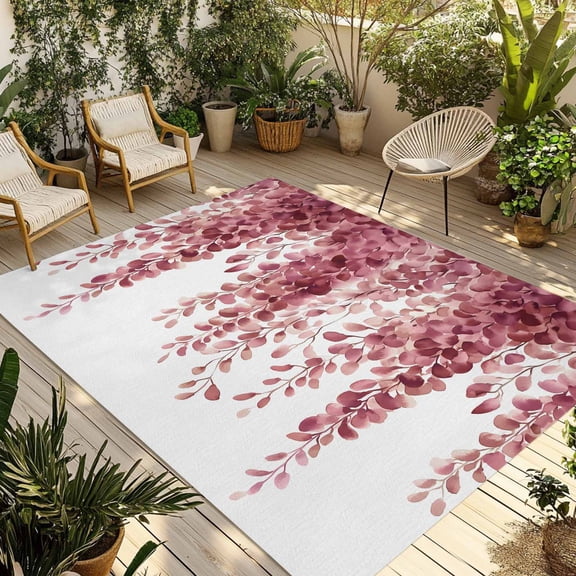 Fsddascl Red Eucalyptus Leaf Outdoor Rug for Patio/Deck/Porch, Non-Slip Large Area Rug 4 x 6 Ft, Spring Rustic Botanical Indoor Outdoor Rugs Washable Area Rugs, Reversible Camping Rug Carpet Runner