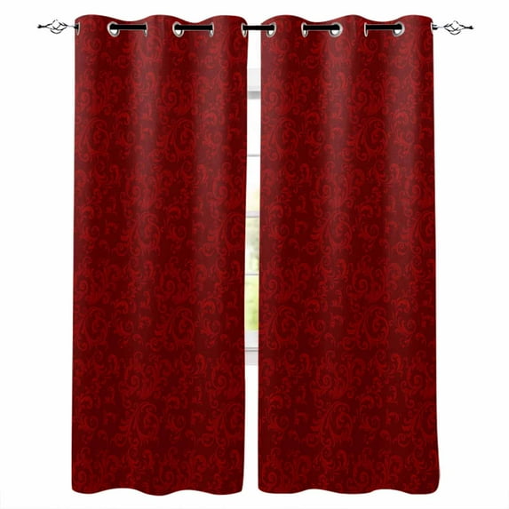 Fsddascl Red Floral Blackout Curtains for Bedroom/Living Room, Thermal Insulated Kitchen Curtains, Country Farmhouse Abstract Flowers Pattern Grommet Darkening Window Treatment Drapes 27.5"x39"x2