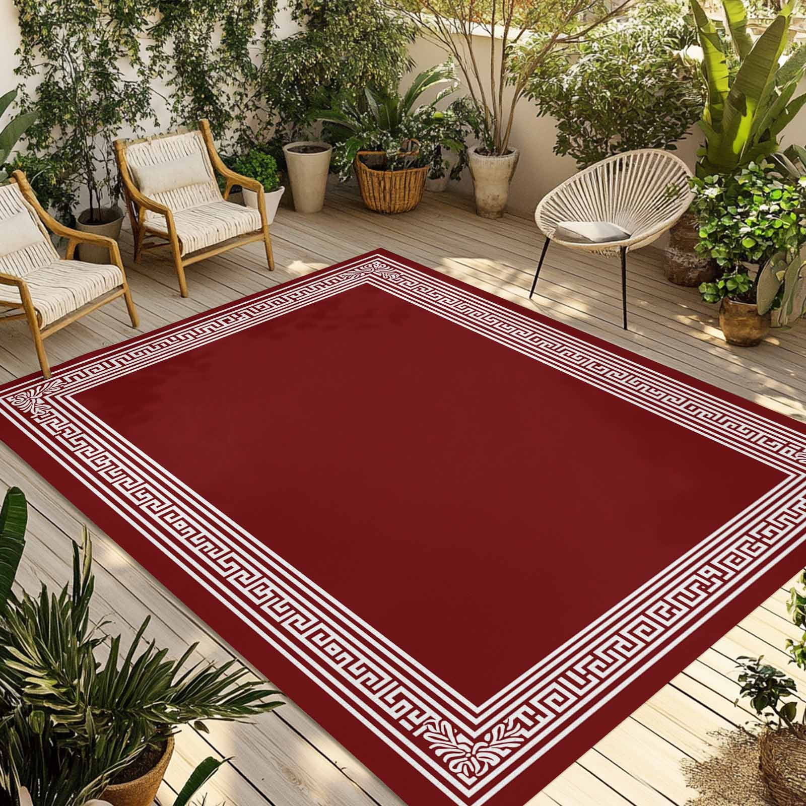Fsddascl Red Geometric Outdoor Rug for Patio/Deck/Porch, Non-Slip