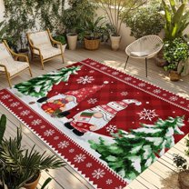 Fsddascl Red Gnomes Christmas Outdoor Rug for Patio/Deck/Porch, Non-Slip Large Area Rug 6 x 9 Ft, Xmas Tree Snowflake Winter Indoor Outdoor Rugs Washable Area Rugs, Camping Rug Carpet Runner