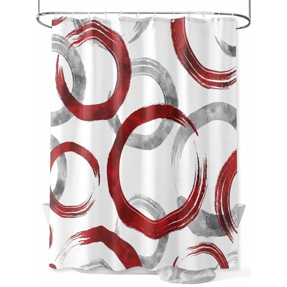 Fsddascl Red Grey Shower Curtain Set - Extra Long 72" x 96" Washable Bathtub Curtain with 12 Hooks, Geometric Circle Modern Abstract Simple Art Waterproof Fabric Stall Shower Curtains for Bathroom
