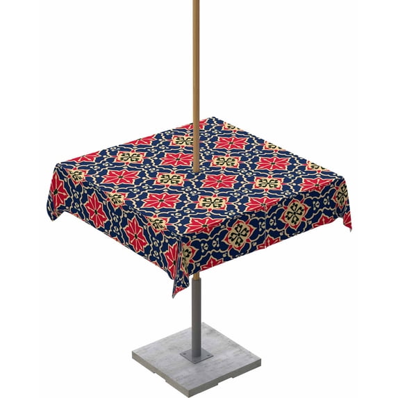 Fsddascl Red Navy Blue Outdoor Tablecloth - 54x54 Inch Square Dining Table Cover, Morocco Modern Geometric Ethnic Art Waterproof Outdoor Table Cloth with Umbrella Hole & Zipper for Picnic/Patio