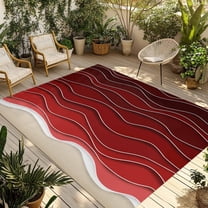 Fsddascl Red Ocean Waves Outdoor Rug for Patio/Deck/Porch, Non-Slip Large Area Rug 6 x 9 Ft, Coastal Abstract Stripes Ombre Art Indoor Outdoor Rugs Washable Area Rugs, Reversible Camping Rug Carpet