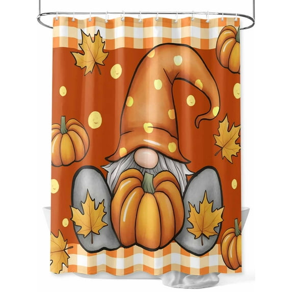 Fsddascl Red Orange Gnomes Fall Shower Curtain Set - Small 36" x 72" Washable Bathtub Curtain with 12 Hooks, Thanksgiving Pumpkins Plaid Leaves Waterproof Fabric Stall Shower Curtains for Bathroom
