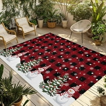 Fsddascl Red Plaid Christmas Outdoor Rug for Patio/Deck, Non-Slip Large Area Rug 6 x 9 Ft, Snowflake Snowman Xmas Tree Rustic Checkered Indoor Outdoor Rugs Washable Area Rugs, Camping Rug Carpet