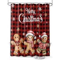 Fsddascl Red Plaid Christmas Shower Curtain Set - Small 36" x 72" Washable Bathtub Curtain with 12 Hooks, Gingerbread Xmas Snowflake Waterproof Fabric Stall Shower Curtains for Bathroom/Bathtub