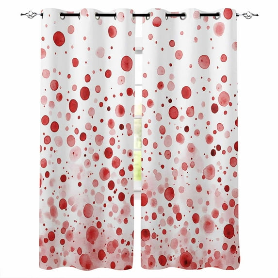 Fsddascl Red Polka Dot Blackout Curtains for Bedroom/Living Room, Thermal Insulated Kitchen Curtains, Modern Art Abstract Watercolor Dot Grommet Darkening Window Treatment Drapes 52"x45"x2