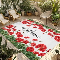 Fsddascl Red Spring Floral Outdoor Rug for Patio/Deck/Porch, Non-Slip Large Area Rug 6 x 9 Ft, Welcome Green Botanical Watercolor Indoor Outdoor Rugs Washable Area Rugs, Camping Rug Carpet