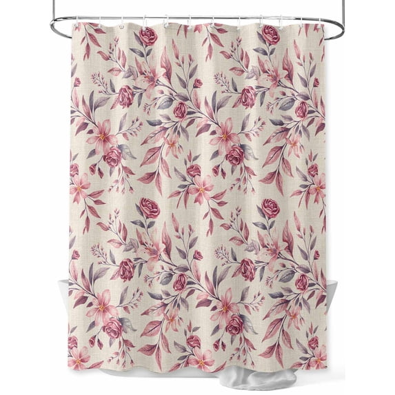 Fsddascl Red Spring Floral Shower Curtain Set - Small 36" x 72" Washable Bathtub Curtain with 12 Hooks, Watercolor Flower Farmhouse Vintage Waterproof Fabric Stall Shower Curtains for Bathroom