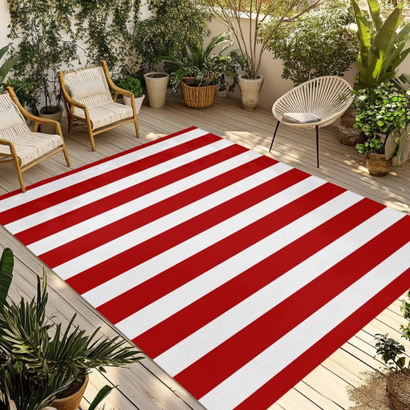 Fsddascl Red Striped Outdoor Rug for Patio/Deck/Porch, Non-Slip Large Area Rug 6 x 9 Ft, Christmas Farmhouse Red White Stripes Indoor Outdoor Rugs Washable Area Rugs, Reversible Camping Rug Carpet