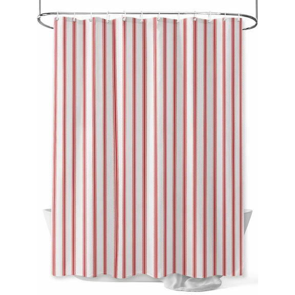 Fsddascl Red Striped Shower Curtain Set - Small 36" x 72" Washable Bathtub Curtain with 12 Hooks, Red White Stripes Farmhouse Waterproof Fabric Stall Shower Curtains for Bathroom/Bathtub Décor