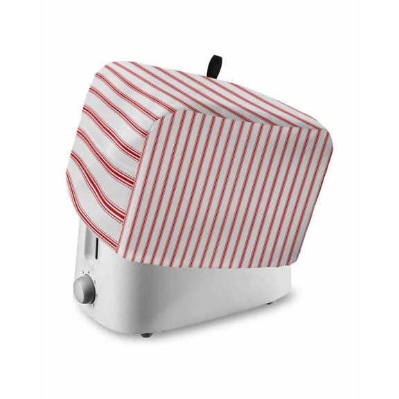 Fsddascl Red Striped Toaster Cover 4 Slice, Large Kitchen Appliance Covers, Red White Stripes Farmhouse Toaster Oven Cover with Loop, Bread Machine Cover Polyester Dust Cover Protection