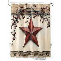 Fsddascl Red Texas Star Rustic Shower Curtain Set - Long 72" x 84" Washable Bathtub Curtain with 12 Hooks, Country Star Berries Wooden Waterproof Fabric Stall Shower Curtains for Bathroom/Bathtub