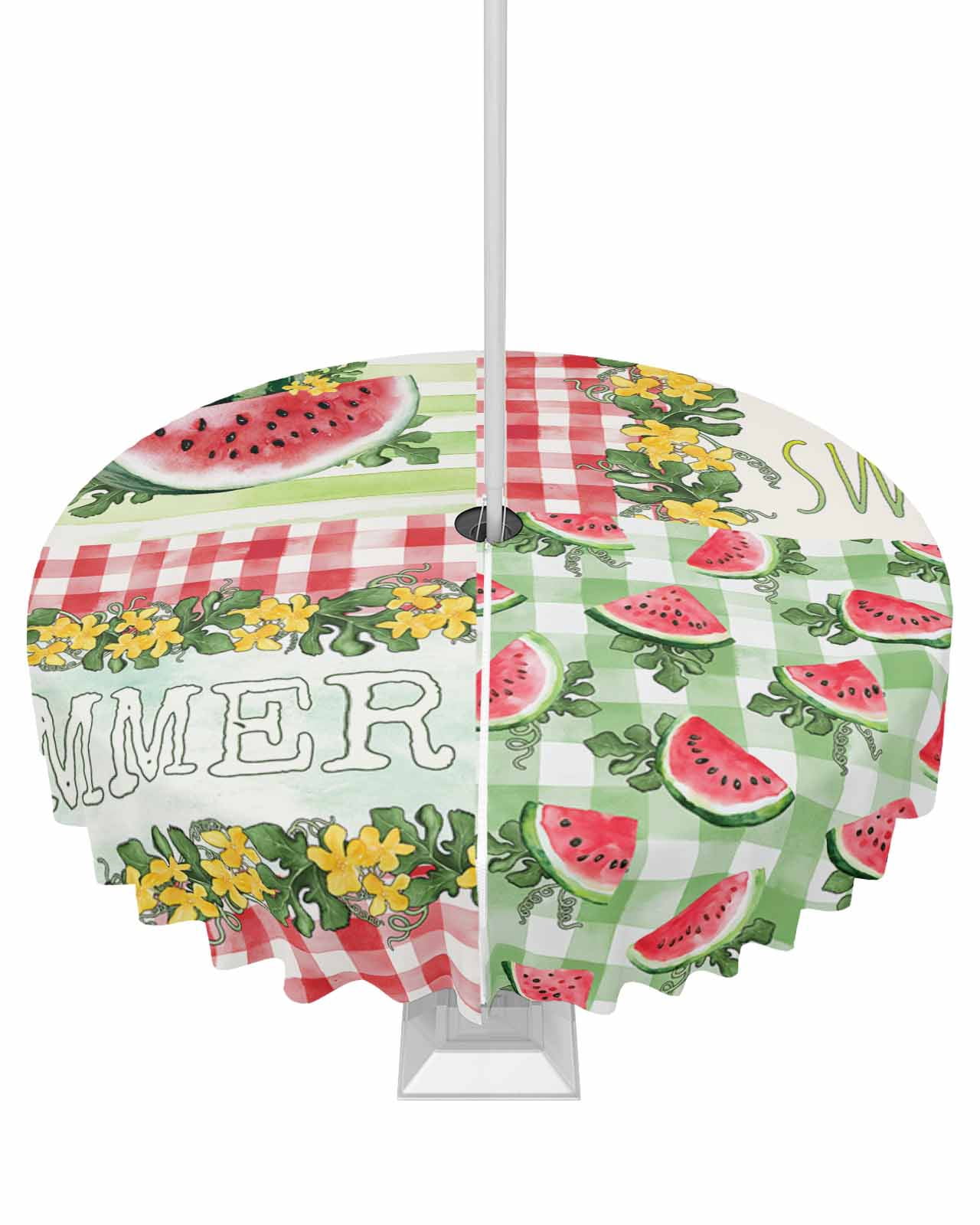 Happy Birthday Outdoor Tablecloth 54 Inch Round – Waterproof Polyester With Umbrella Hole & Zipper, Colorful Party Hats Ribbon Design For Patio Picnic