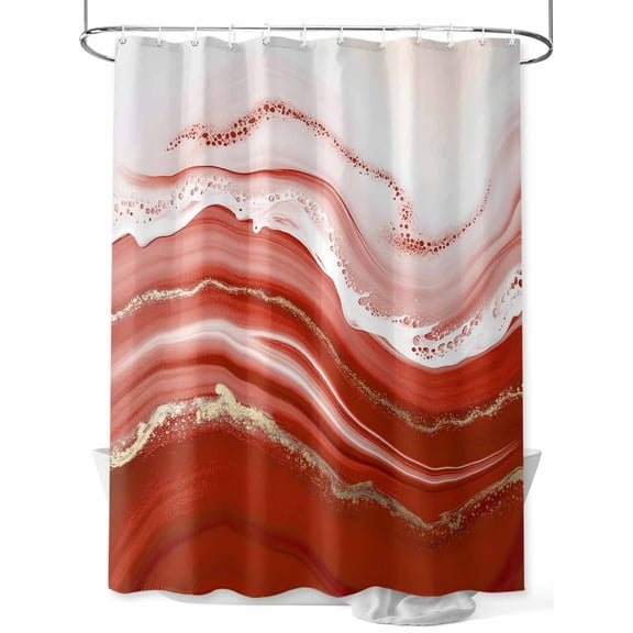 Fsddascl Red Waves Abstract Shower Curtain Set - Standard 72" x 72" Washable Bathtub Curtain with 12 Hooks, Modern Fluid Water Ripple Striped Waterproof Fabric Stall Shower Curtains for Bathroom