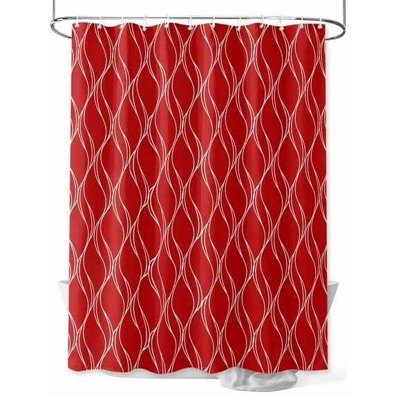 Fsddascl Red White Stripes Shower Curtain Set - 48" x 72" Washable Bathtub Curtain with 12 Hooks, Simple Geometric Modern Monochrome Waterproof Fabric Stall Shower Curtains for Bathroom/Bathtub