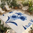 thumbnail image 1 of Fsddascl Retro Blue Floral Outdoor Rug for Patio/Deck/Porch, Non-Slip Large Area Rug 4 x 6 Ft, Spring Seasonal Botanical Blooms Indoor Outdoor Rugs Washable Area Rugs, Reversible Camping Rug Carpet, 1 of 5