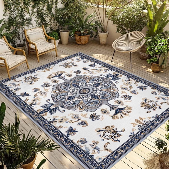 Fsddascl Retro Boho Outdoor Rug for Patio/Deck/Porch, Non-Slip Large Area Rug 5 x 8 Ft, Aztec Tribe Ethnic Abstract Neutral Aesthetic Indoor Outdoor Rugs Washable Area Rugs, Camping Rug Carpet