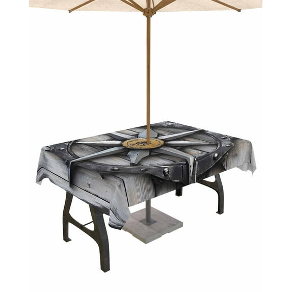 Fsddascl Retro Coastal Outdoor Tablecloth - 60x120 Inch Rectangle Dining Table Cover, Nautical Ocean Summer Beach Compass Waterproof Outdoor Table Cloth with Umbrella Hole & Zipper for Picnic/Patio