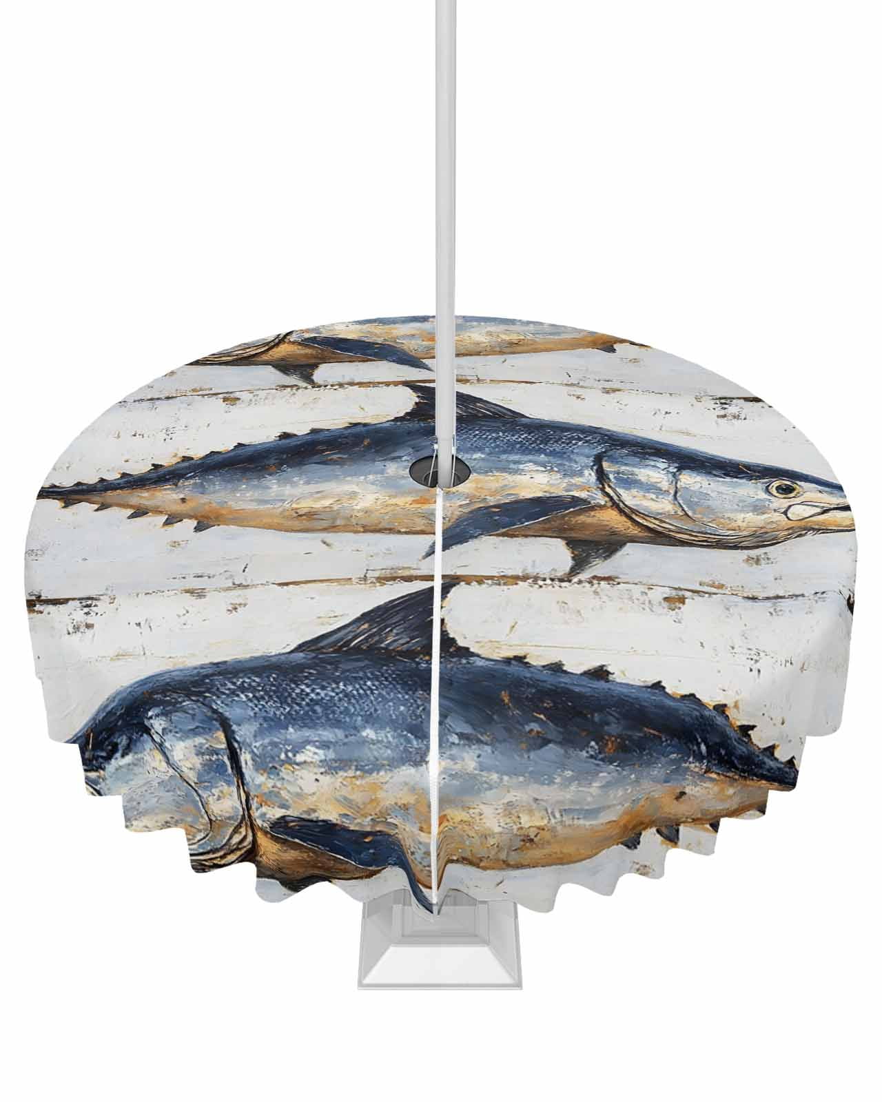 Fsddascl Retro Fish Coastal Outdoor Tablecloth - 54 Inch Round Dining ...