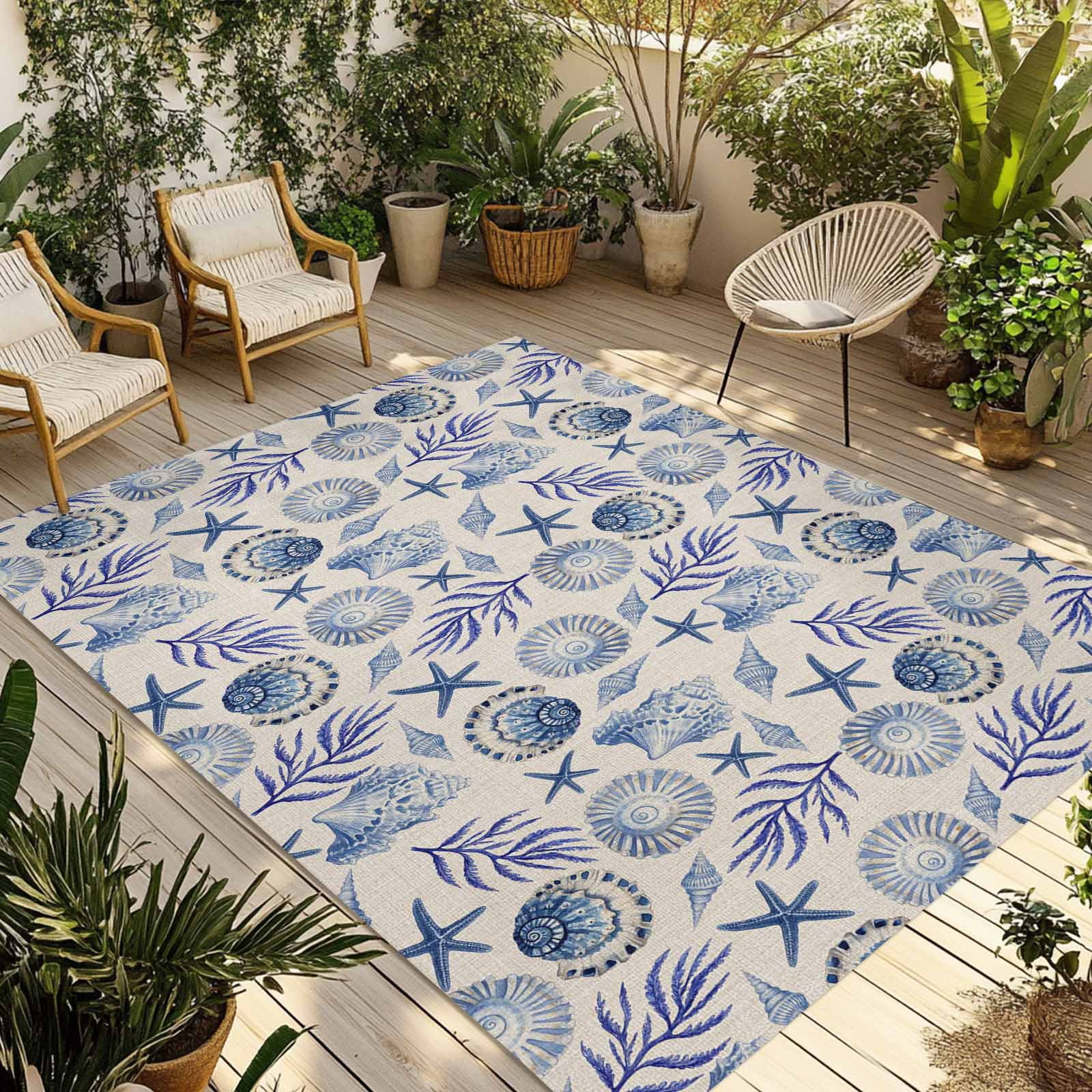 Fsddascl Retro Ocean Starfish Outdoor Rug for Patio/Deck/Porch, Non ...