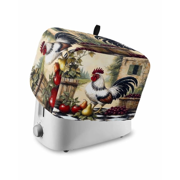 Fsddascl Retro Rooster Toaster Cover 2 Slice, Small Kitchen Appliance Covers, Pastoral Animals Plaid Toaster Oven Cover with Loop, Bread Machine Cover Polyester Dust Cover Protection